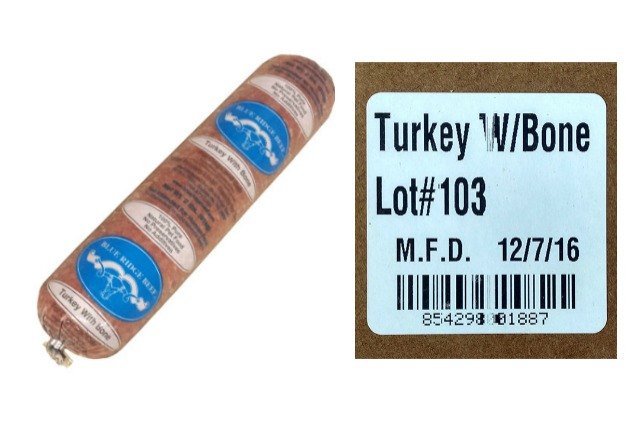 blue ridge beef recalls frozen turkey with bone dog food